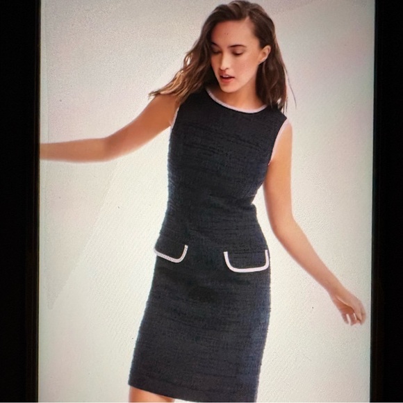 💙🩷BROOKS BROTHERS WOVEN COTTON TWEED BOUCLE SHEATH DRESS & JACKET IN NAVY BLUE! - Picture 10 of 11